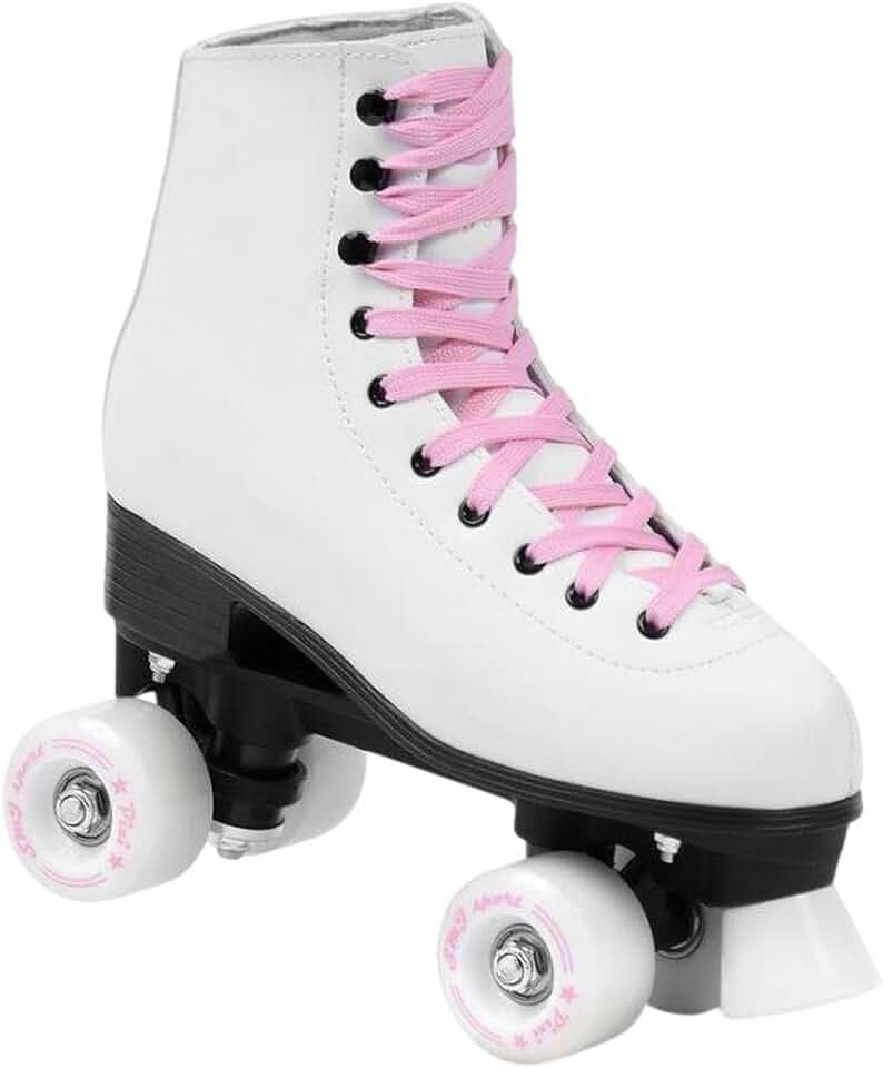 ABEC7 Classic Retro Rollschuhe für Damen, Weiß und Rosa, Größe 35, 36, 37, 38, 40, 41