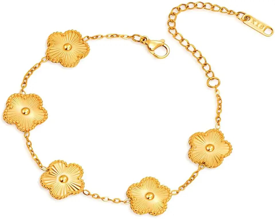 FLY FEI 18K Gold-Plated Four Leaf Clover Bracelet for Women,Adjustable lucky Bracelet Set Jewelry Gift-Hypoallergenic Charm for Birthdays, Wellness & Daily Wear