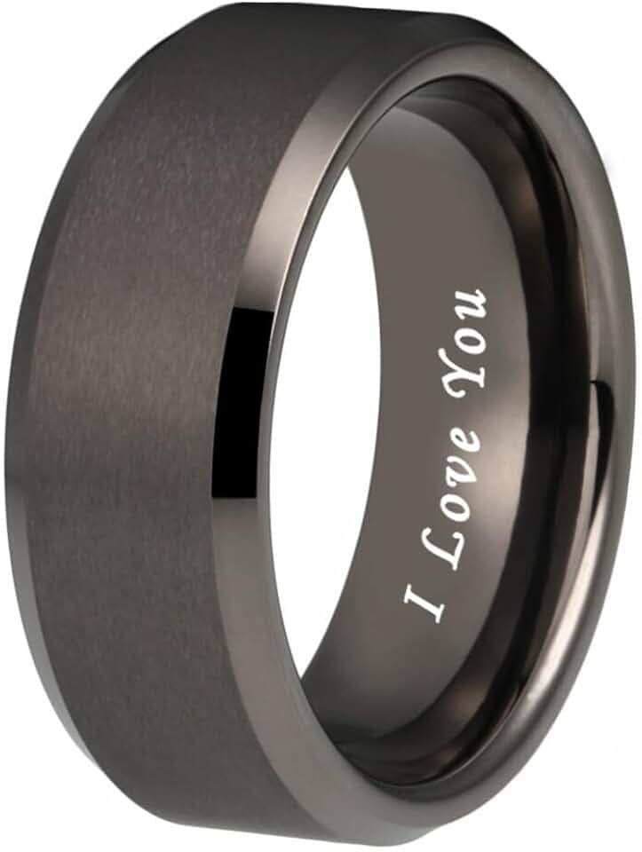 TUTISS 6mm 8mm Tungsten Rings for Men Women Couple Fashion Jewelry Engagement Wedding Bands Matte Beveled Edges I Love You Engraved Comfort Fit