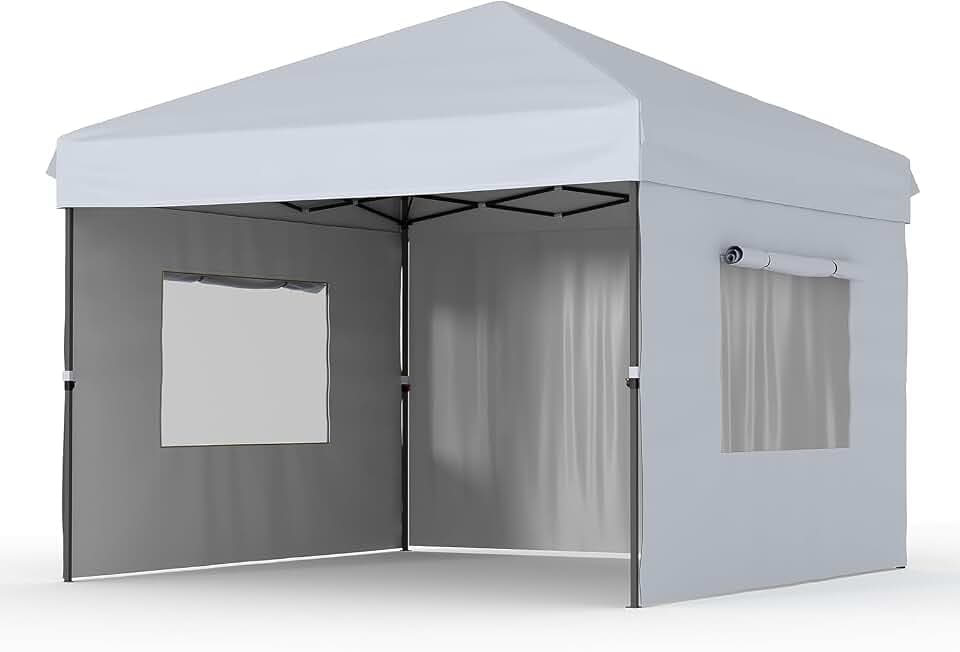 10x10 Pop Up Canopy Tent with 3 Sidewall - One-Button Instant Setup, Heavy-Duty 210D Oxford Fabric & Rust-Proof Frame - 3 Adjustable Heights, Roller Bag, 4 Sandbags - UV Protection for Beach, Party