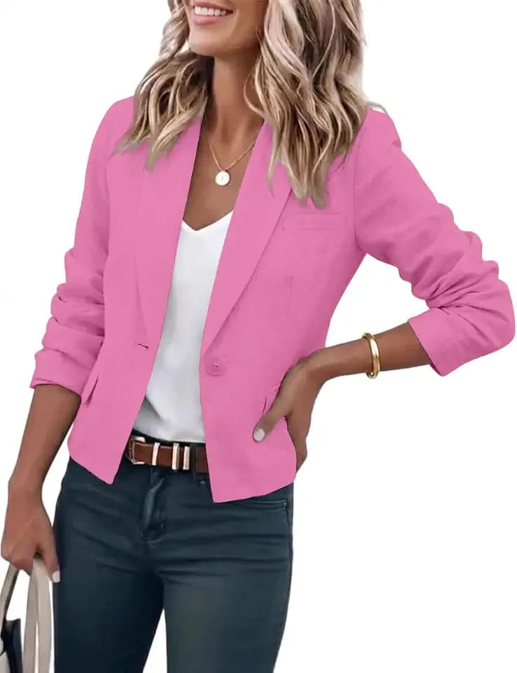IDEALSANXUN Womens Cropped Blazer Casual Lightweight Cotton Linen Blazer Suit Jackets