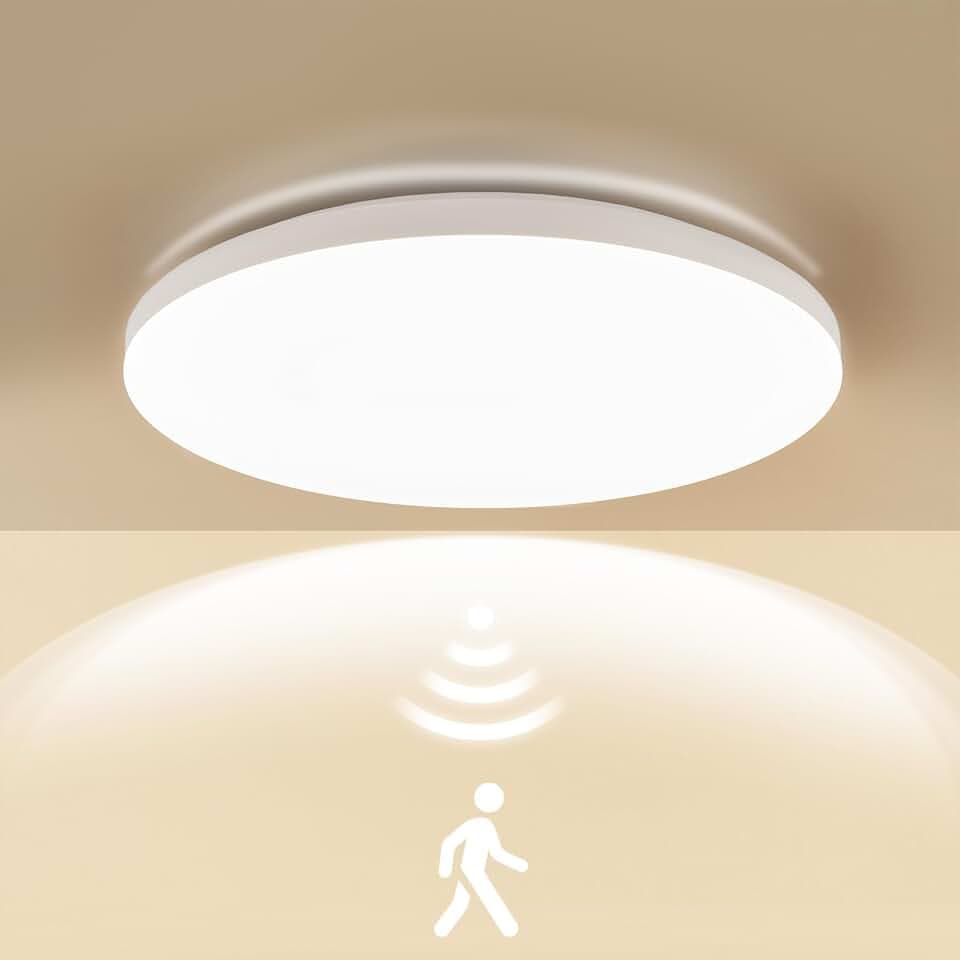 LEZOE LED Deckenleuchte mit Bewegungsmelder, 15W 2050LM 136Lm/W Radar LED Deckenlampe Bewegungssensor 4000K, IP54 Sensorlampe Für Badezimmer, Garage, Treppen, Keller, Flur, Balkon, Diele Bad Ø25cm