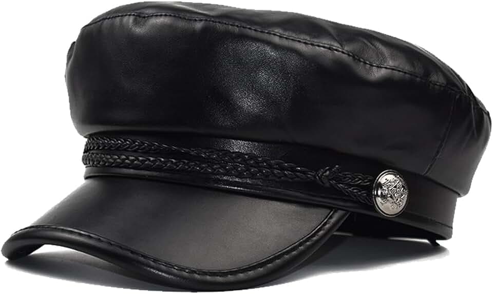 Damen Fiddler Cap Newsboy Hut PU Leder Visier Baskenmütze