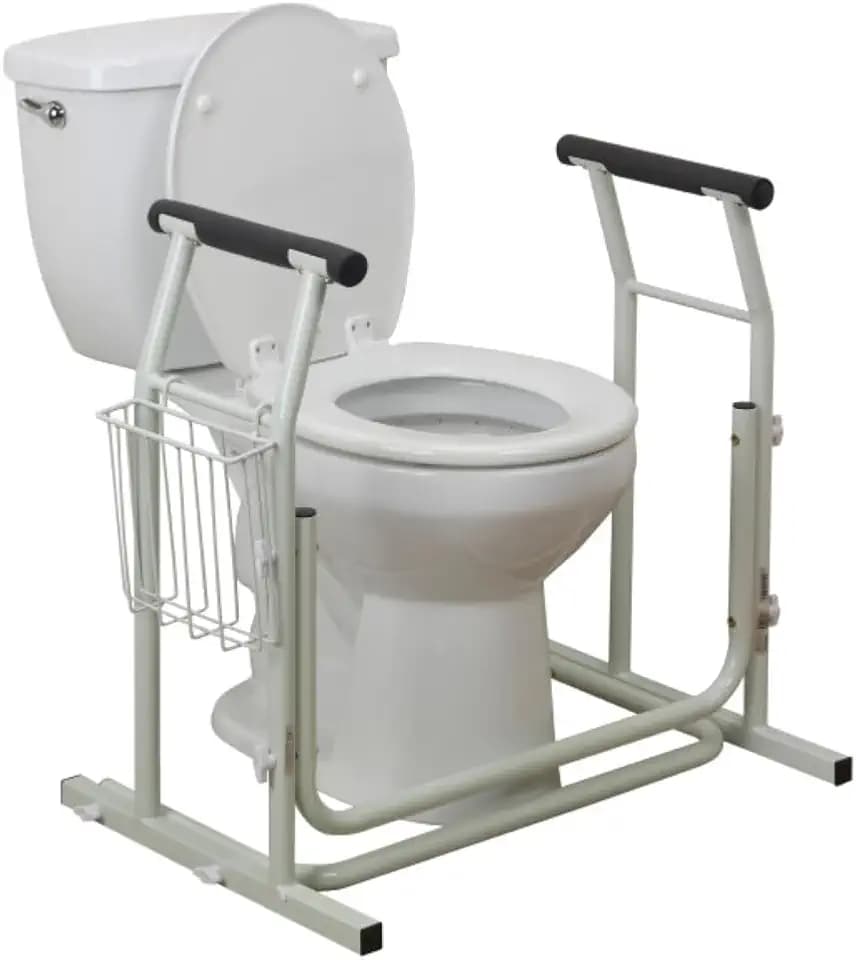Drive Medical Freestanding Toilet Safety Frame Grab Bar Rail, White