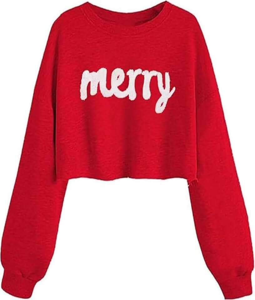 Women's Christmas Graphic Crop Crew Neck Sweatshirt