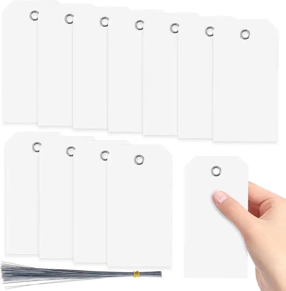 Swpeet 200pcs weiß 4,72 "x2,36" wasserdicht schreibbares Augenloch Kunststoff-Tags mit Drähten Sortiment-Kit, hängende Tags befestigtes Augenloch-Blank-Tag für die Etikettierung von Gepäck