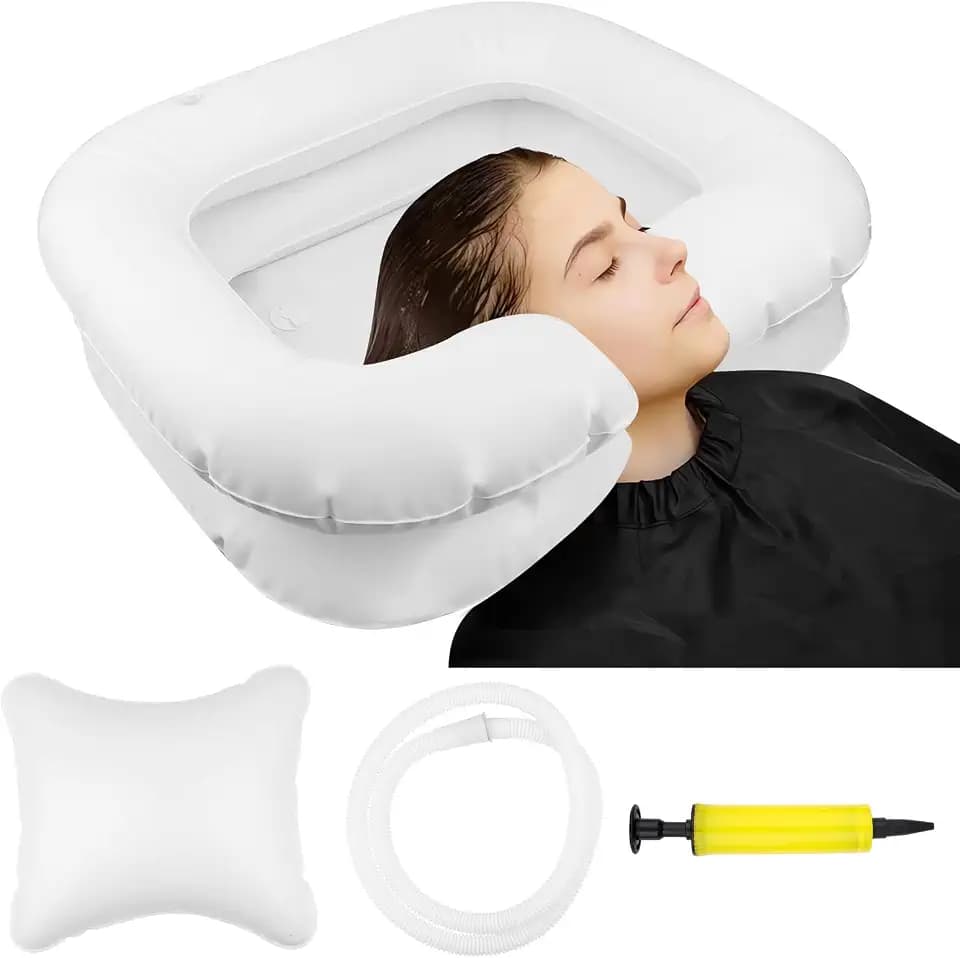 Aufblasbares Haarwaschbecken Für Bettlägerige,Haare Waschen Für Bettlägerige, Tragbares Aufblasbar Mobiles Waschbecken mit Kleines Kissen Ablaufschlauch, Friseur Shampoo Becken - 60 * 55 * 22cm Weiß