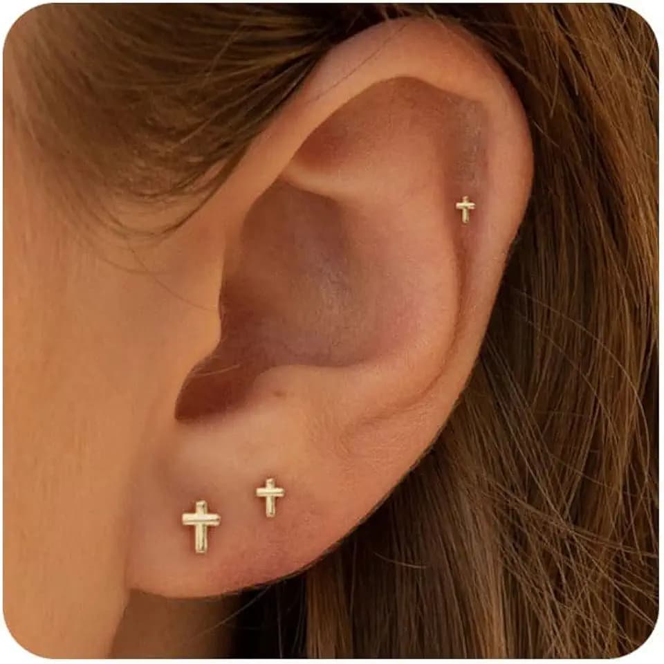 VRIUA 20G Tiny Flat Back Earrings for Women - 14K Gold/Silver Plated Small Flat Back Stud Earrings Hypoallergenic Cartilage Helix Piercing Jewelry