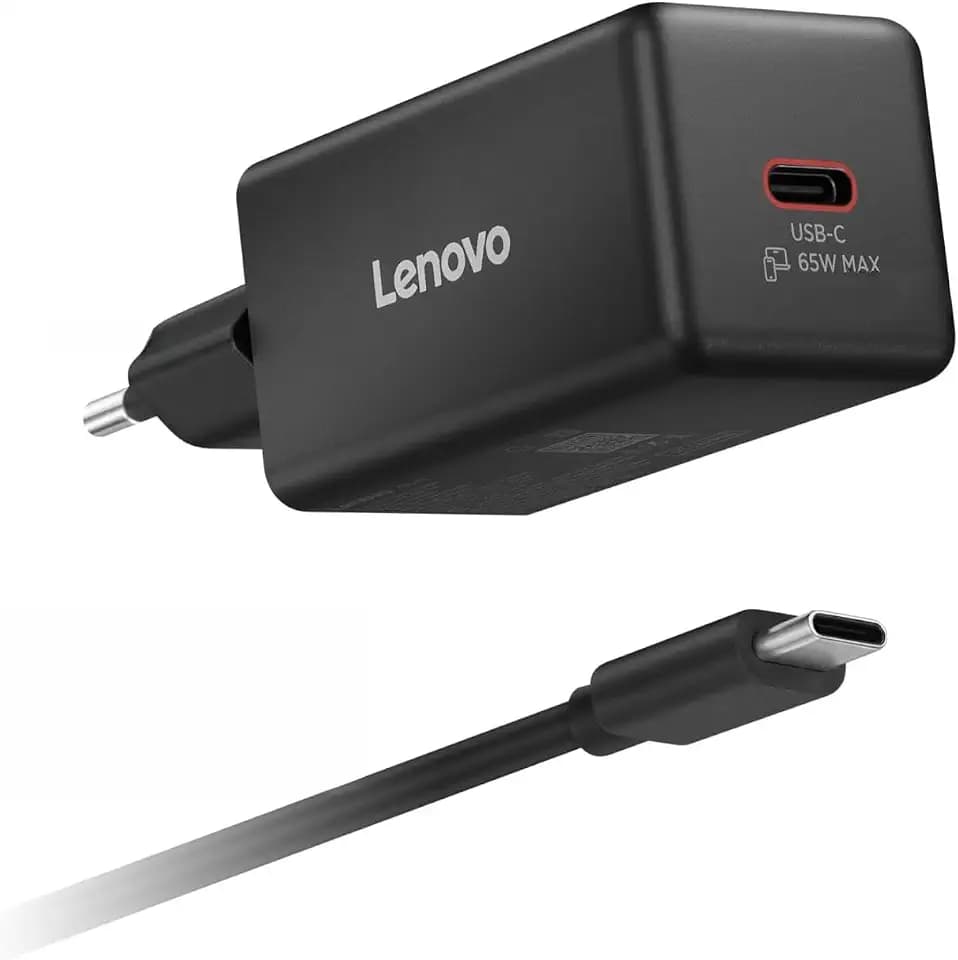 Lenovo 65W Mini USB-C GaN Charger, Kompaktes Ladegerät mit 1 USB-C-Anschluss 65W und 2m Abnehmbarem Kabel für Notebooks und Mobile Geräte