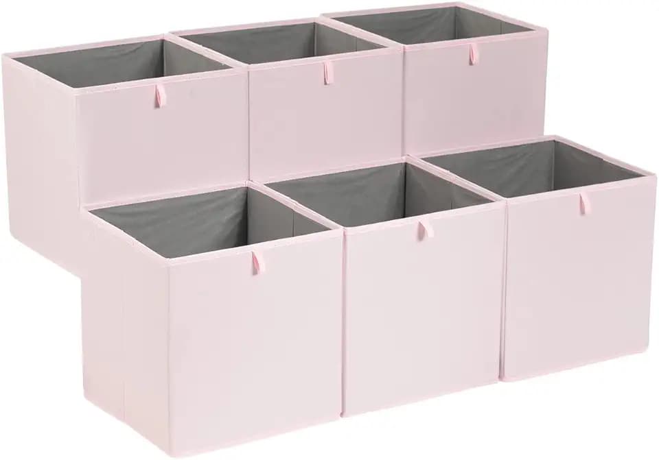 Amazon Basics Zusammenklappbare Aufbewahrungswürfel aus Stoff, 33 x 38 x 33 cm, Peony Pink, 6er-Pack