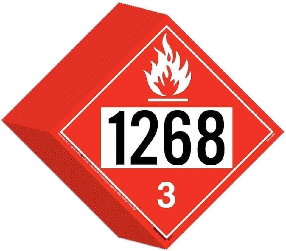 J. J. Keller 1268 Placard Class 3 Flammable Liquid, UN 1268 DOT Compliant, Hazmat Shipping Label, 10.75" x 10.75", Polycarbonate, 25 Pack