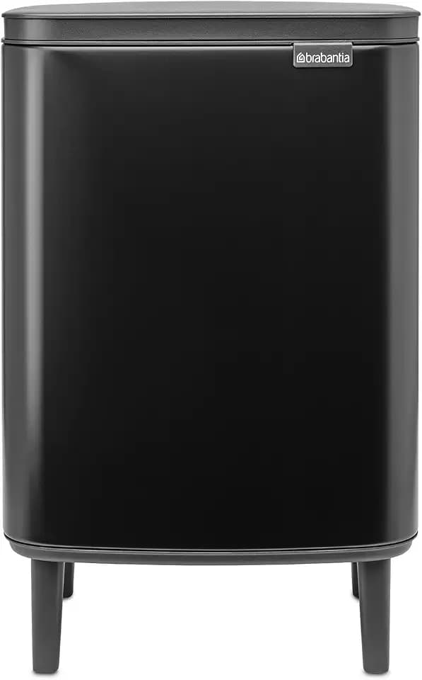 Brabantia Bo Small Lift-Open Trash Can with Raised Legs | 3.2 Gal / 12L | Matt Black | Free Standing Bedroom, Bathroom, Nursery Trash Can, Removable Inner Bucket, Non-Slip Feet | + Trash Bags