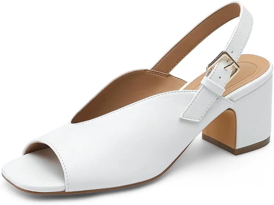 Slingback Block Heels for Women, 2.5" Chunky Peep Toe Heeled Sandals