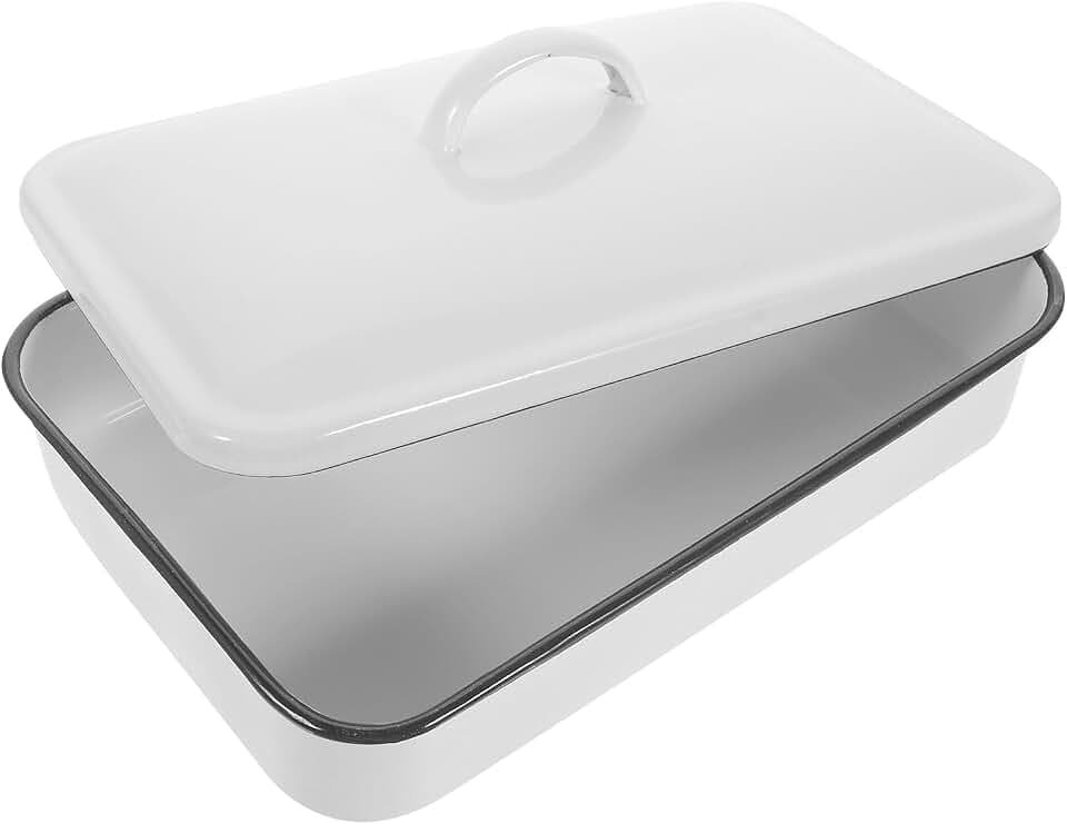 SHINEOFI Emaille Backblech 12.20X7.87 Zoll Hitzebeständige Auflaufform Mit Deckel Multifunktionales Crisper Tablett Für Backofen Küche Und Restaurant