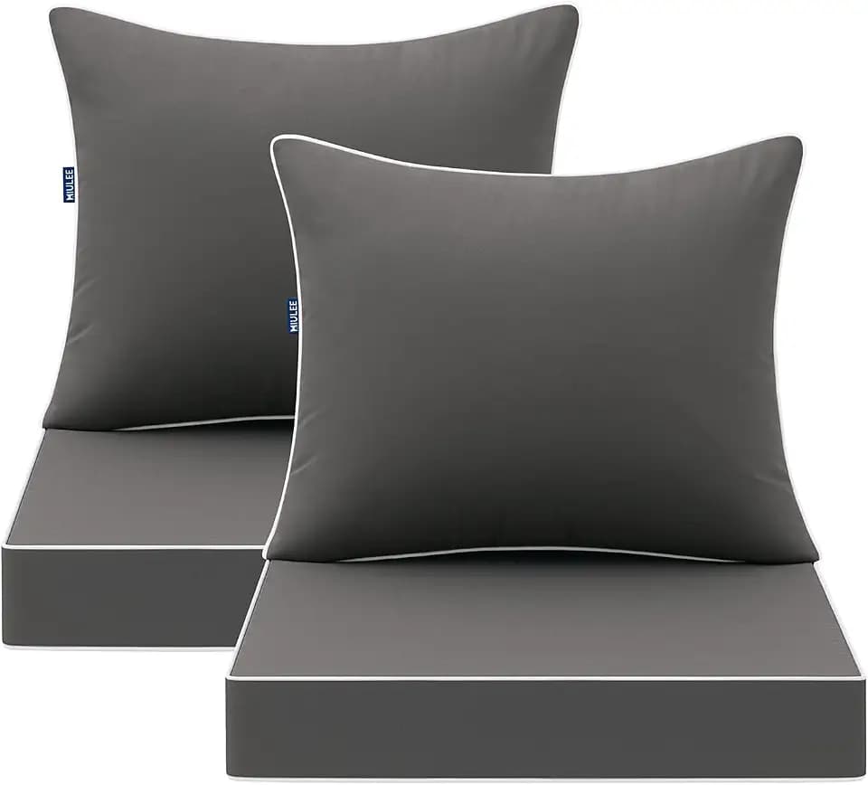 MIULEE Dark Grey Outdoor Seat Cushion 22x22 Set of 2 Waterproof Cushions
