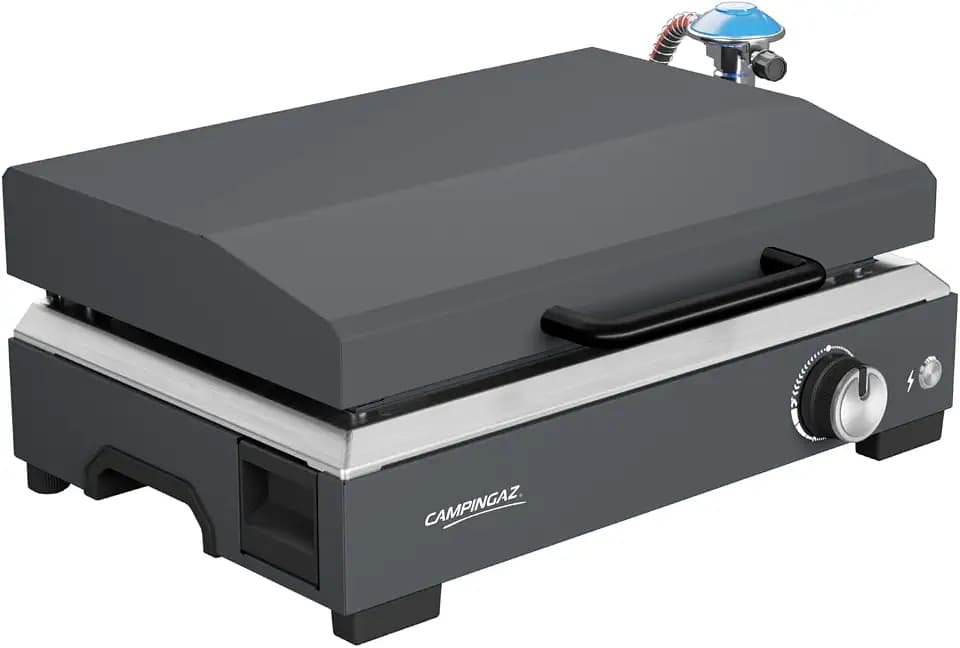 Campingaz Sigma 1 CV Gas-Plancha-Grillplatte mit Deckel | 2,8 kW Kochplatte | Tragbarer Tischgrill | Emaillierte Stahloberfläche | Brenner mit BlueFlame-Technologie für mediterranes Grillen