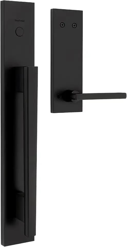 Kwikset Caerus Front Door Lock Handle and Deadbolt Set, Entry Handleset Exterior with Interior Reversible Lever, Matte Black, Dummy Deadbolt Double Door Security, with Microban Protection