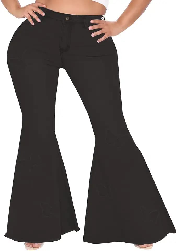BessCops Plus Size Bell Bottom Jeans for Women Elastic High Waisted Classic Flared Denim Pants