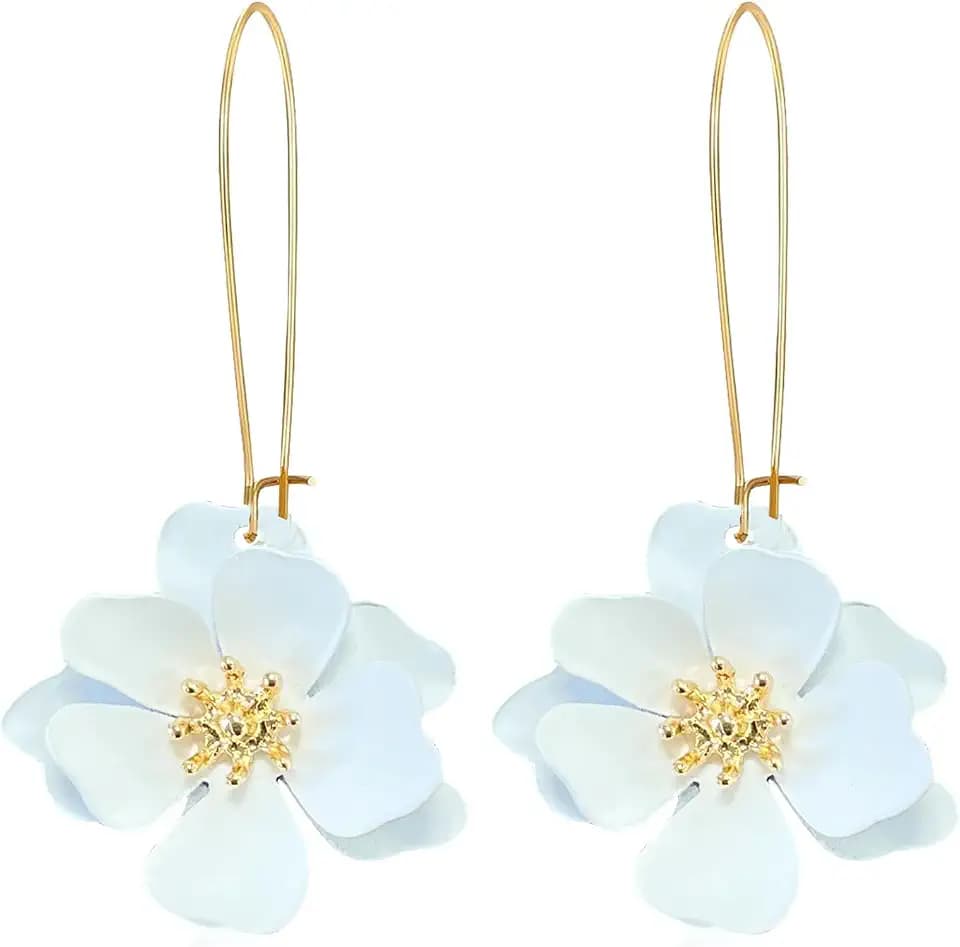 Bohemian Daisy Flower Matte Floral Long Petal Drop Dangle Earrings Layered Tiered for Women Chic Boho Wedding Jewelry