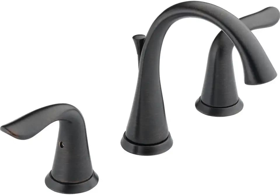 Delta Lahara Oil Rubbed Bronze Bathroom Faucet 3 Hole, 8 Inch Widespread Bathroom Sink Faucet for Vanity, Metal Push-Pop Drain Assembly, Venetian Bronze 3538-RBMPU-DST