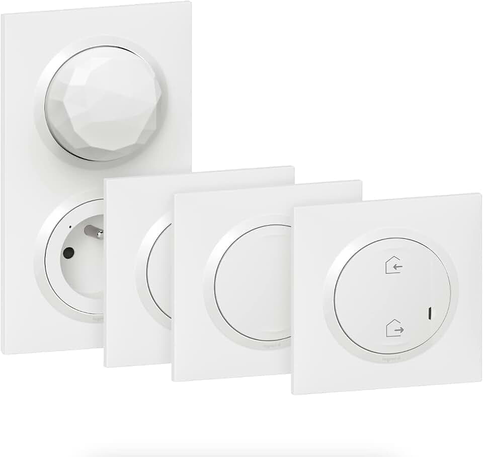 Legrand 004266 Starter-Set zum Anschluss eines ersten Stücks mit 4 Produkten Dooxie mit Netatmo und Platte, Weiß