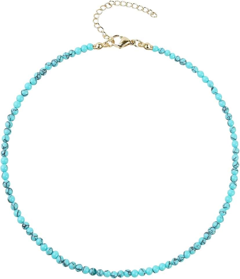 Turquoise Necklaces for Women Turquoise Beaded Necklace Handmade Bead Necklace 14K Gold Chain Boho Turquoise Choker Necklace Turquoise Jewelry for Women