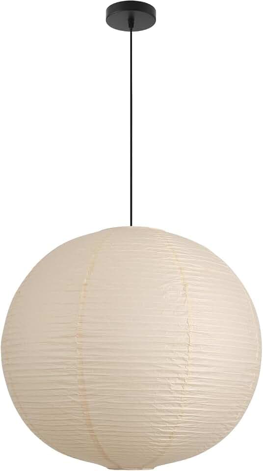 Large Paper Pendant Light with Cord and Canopy, 20in Off-White