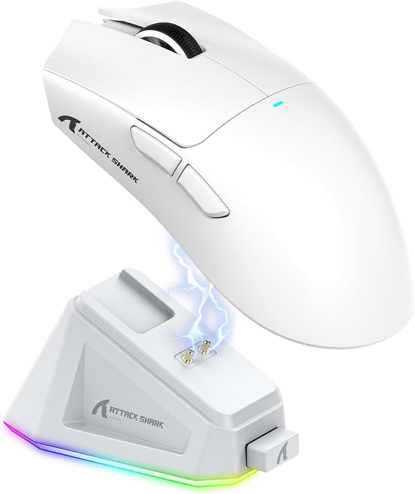 ATTACK SHARK X11 Gaming Maus mit Magnetspannungsdock, PixArt PAW3311 Sensor, BT/2,4G Wireless/Wired, 22000 DPI, Büro- und Gamertool für Win11/Xbox/PS/Mac (Weiß)