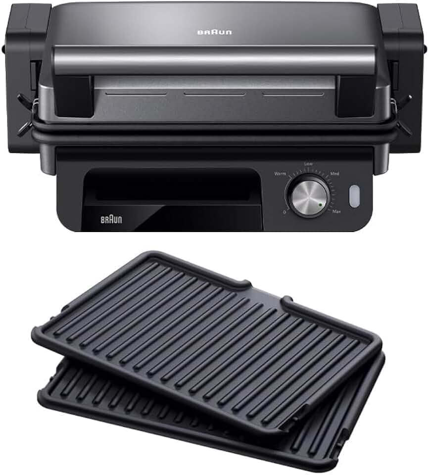 Braun MultiGrill 5 CG5033IGY, 3in1 Grillpositionen (Kontaktgrill, BBQ, Ofen), 230°, abnehmbarer Fettauffangbehälter, spülmaschinenfeste Platten (2), 2000W, Schwarz