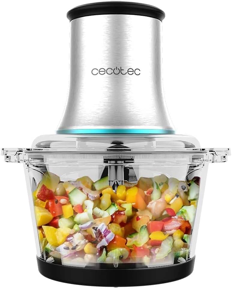Cecotec Zerkleinerer ChopBeat 2000 Vindaloo Glass, 500W, Hacken, Zerkleinern, Schneiden, 4 Edelstahlklingen, 2 Geschwindigkeiten, Glasbehälter 500g, Rutschfeste Gummifüße, Spülmaschinengeeignet