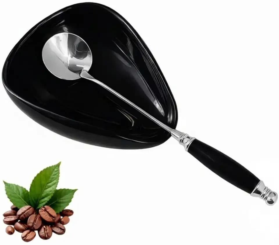 Small Coffee Spoon Rest, Mini Coffee Spoon Holder with Ceramic Handle Spoon for Coffee Station,Teaspoon, Bar Spoon, Coffee Bar Accessories (Black-Sliver)