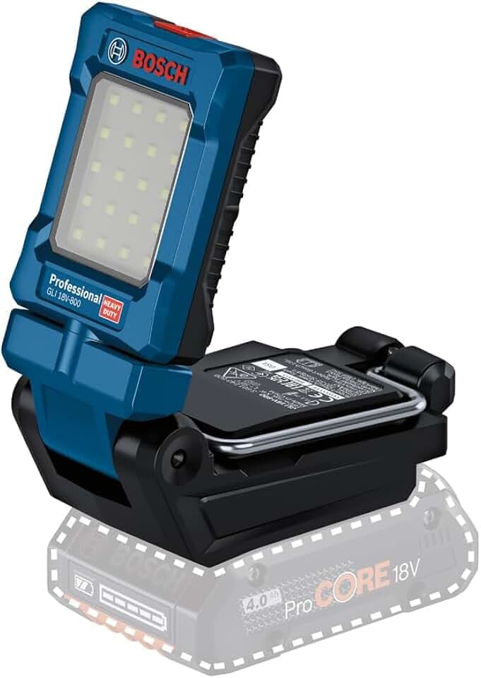 Bosch PRO 18V System Akku Leuchte GLI 18V-800 (mit 800 Lumen, 20 LEDs, Leuchtenkopf um 360° schwenkbar und um 180° neigbar)