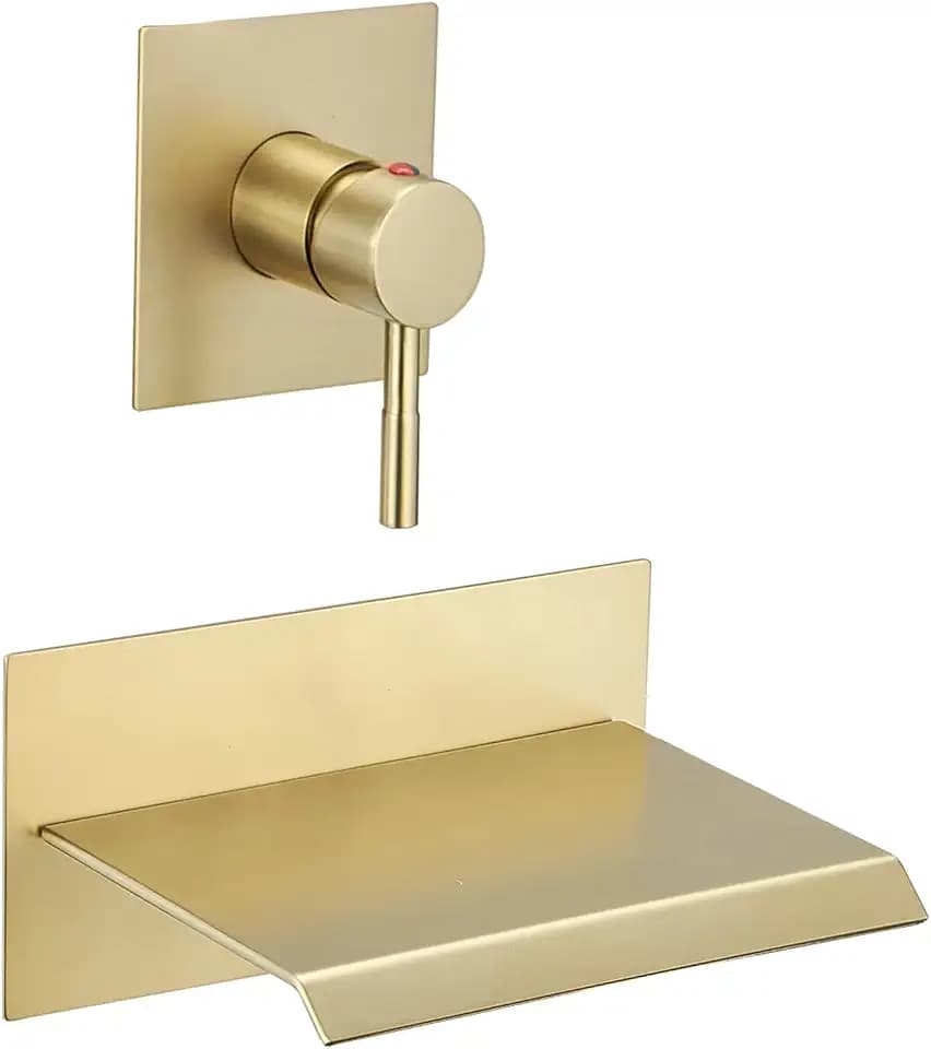 BWE Wall Mount Bathtub Faucet Brushed Gold Single Handle Modern