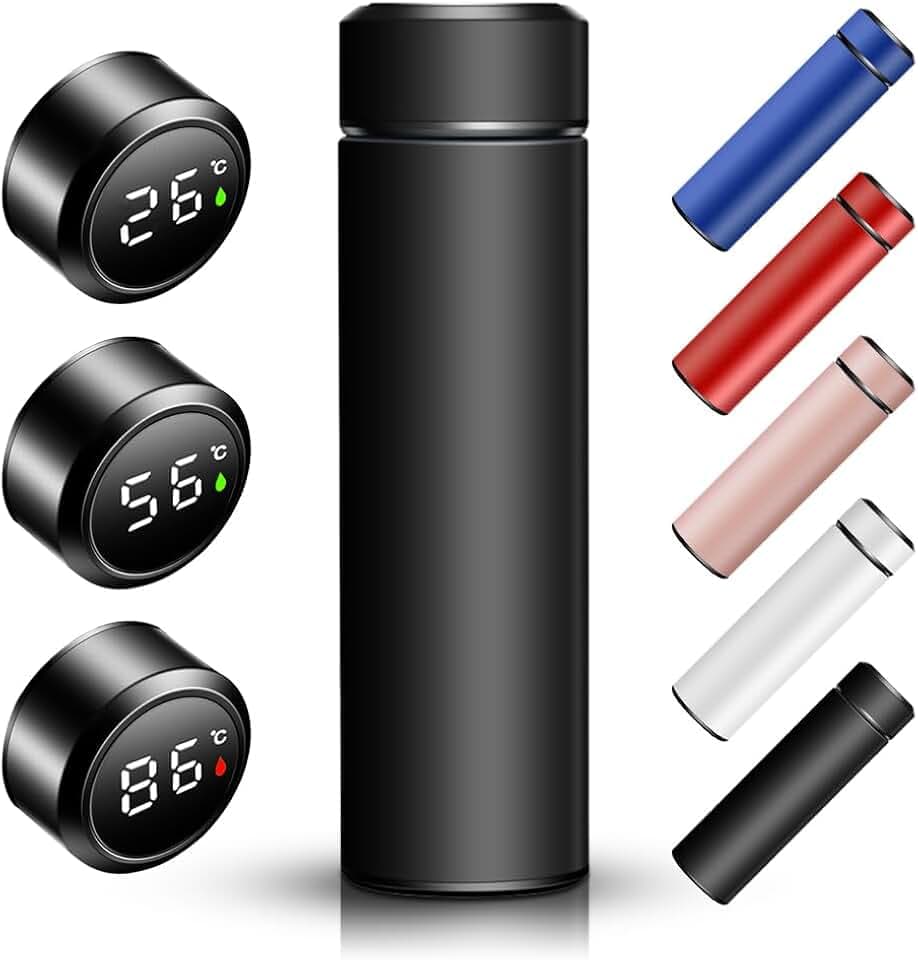 Thermosflasche 0.5L Vakuum Isolierbecher Trinkflasche Wasserflasche aus 304/316 Edelstahl LED-Touchscreen-Temperaturanzeige Edelstahl Thermosflaschen Auslaufsicher BPA-Frei für Home Büro Reise Sport