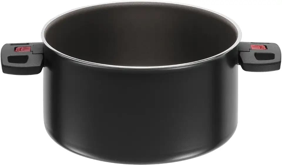BALLARINI Click + Cook Kochtopf, Antihaftbeschichtet, 24 cm, Mit klappbaren Kunststoff-Griffen, Schwarz