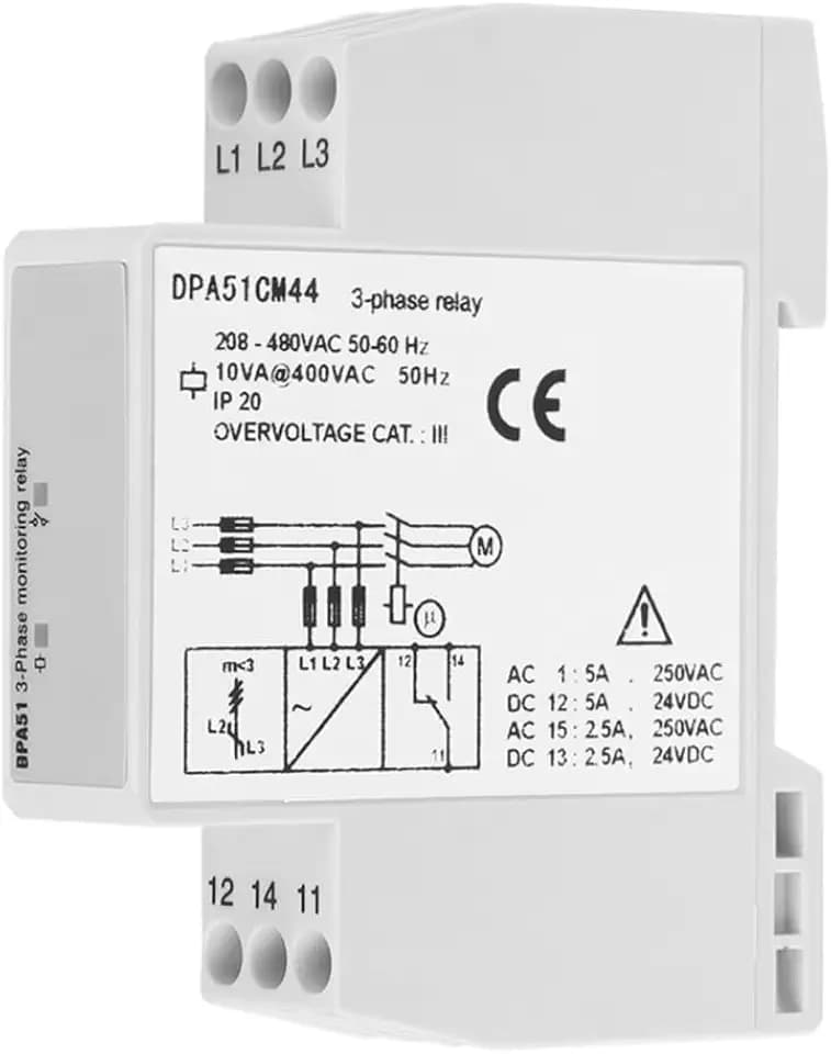 3-Phasen Überwachungsrelais DPA51CM44 Strom/Spannung berwachungsrelais berwachungsrelais schutz für dreiphasiges System ohne Neutralleiter, Phasenverlust und schlechte Phasensequenz, 208-480