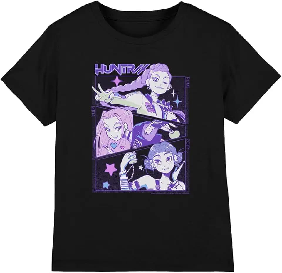 KPop Demon Hunters Unisex Kinder K-pop Demon Hunters - Anime Huntrix Huntr/X Kids T Shirt, Black T-Shirt (1er Pack)