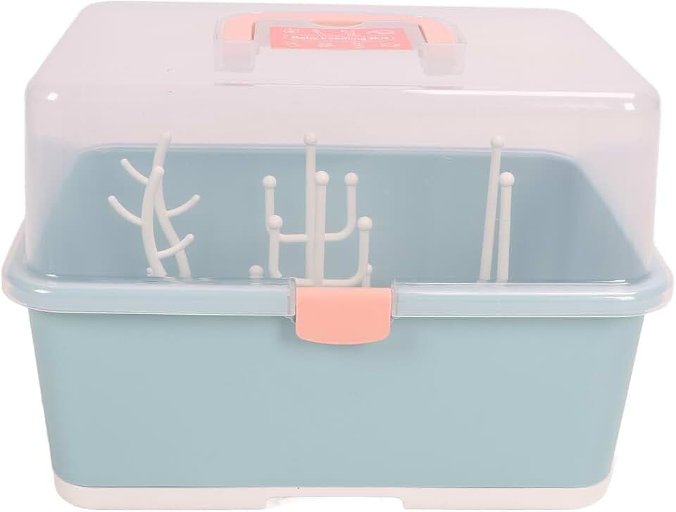 Babyflaschen-Wäscheständer, Aufbewahrungsbox, Organizer mit Staubschutzhülle für das Zuhause von Babys und Kleinkindern (Olivgrün)