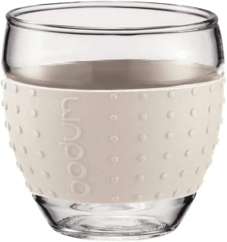 Bodum PAVINA 2-teiliges Gläser-Set (Rutschfester, farbiger Silikonring, 0,1 liters) cremefarben, 11165-913