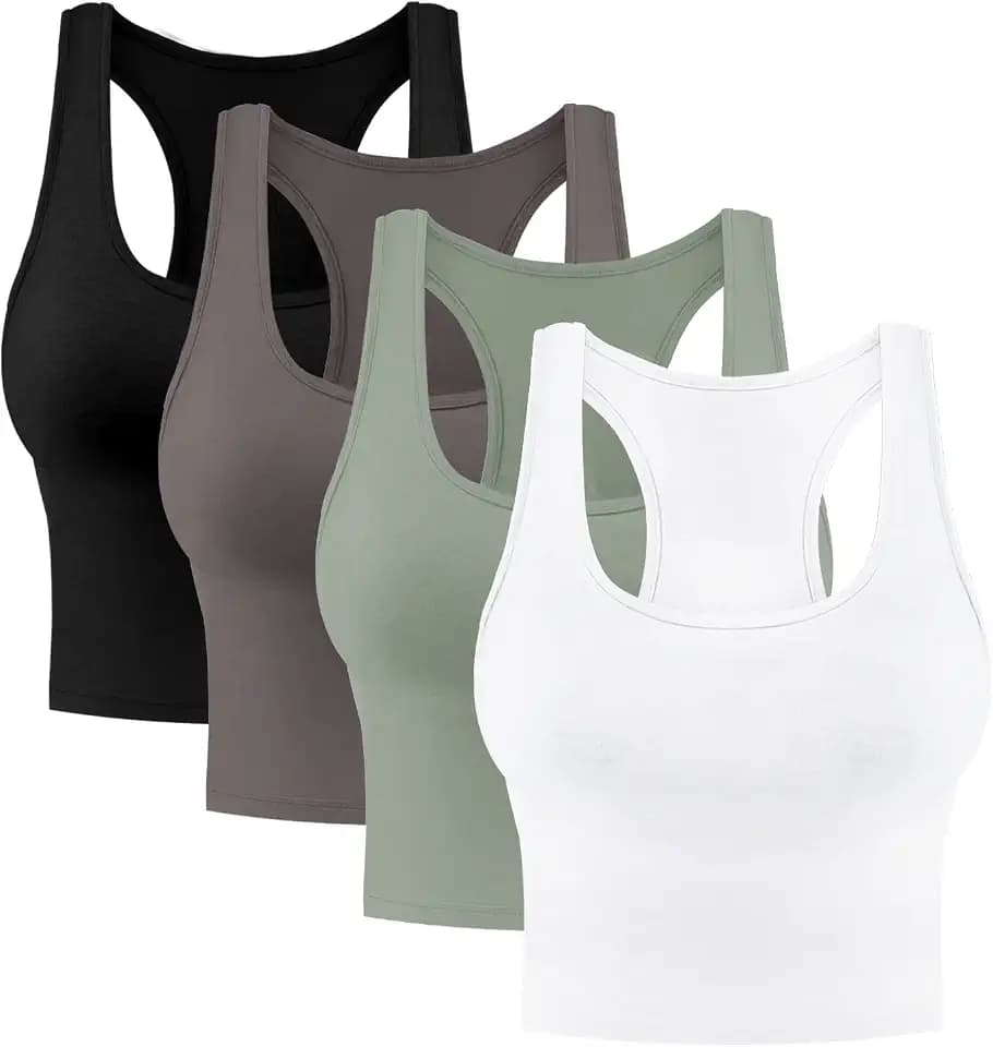 4 Pieces Women's Crop Tops Cotton Basic Tank Tops Racerback Sleeveless Sports Workout Crop Tank Tops