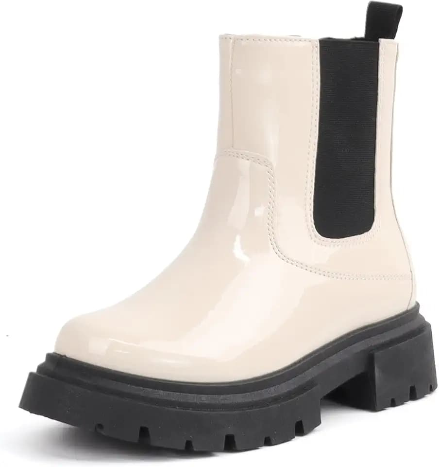 Wulubaba Girls Chelsea Boots, Patent PU Side Zipper Booties, Wide Toe