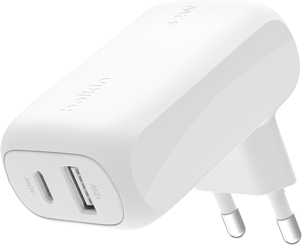 Belkin BoostCharge 42 W USB-Ladegerät, USB-C + USB-A, Schnellladen für iPhone, Galaxy, iPad, AirPods, Weiß