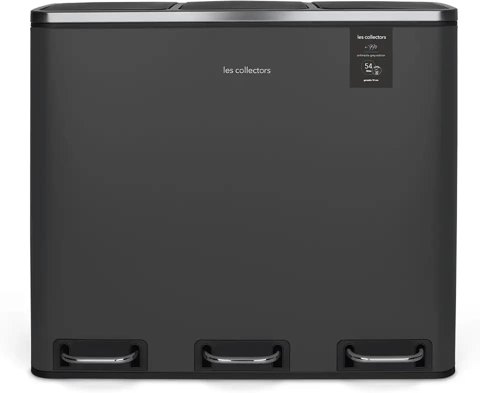 Les Collectors Treteimer N°990 Fassungsvermögen 54 L, 3 Fächer 18 L, Widerstandsfähig, Küche, Abnehmbare Eimer, Recycling, Mülltrennung, Geräuschloser Deckelverschluss, Anthrazitgrau