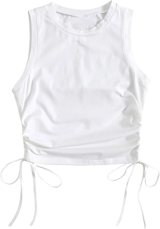 WDIRARA Women's Ruched Drawstring Side Tank Top Sleeveless Fitted Crop Tops