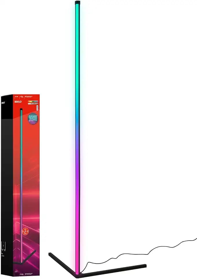 BRILONER – RGBIC LED Stehlampe mit Fernbedienung, Magic RGB LED Lampe als Gaming Deko, Ambientebeleuchtung mit Musiksensor, Lightbar Dimmbar, Mehrfarbiges Licht, Schwarz, 1,43 m hoch