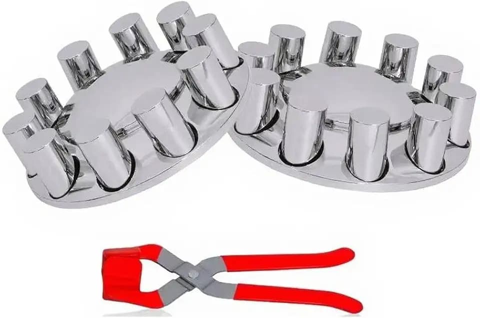 JESONN Plastic ABS Chrome Plated Front Axle Cover Kits Hub Caps for Semi Trucks with Thread-on 33mm Lug Nut Covers Removable Caps (Standard-ACN35)