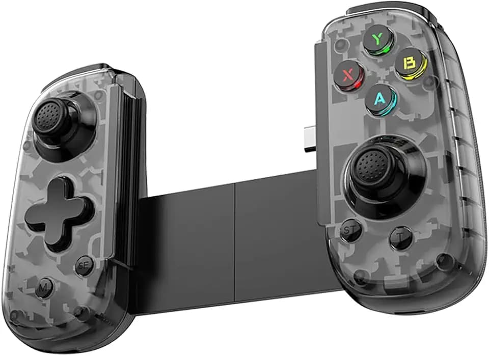 FINGEREVO D6 Mini Mobile Gaming Controller for iOS Android PC Devices, BT5.3 and USB-C Streaming Retractable Gamepad for Phones Pads N-S Transparent Black