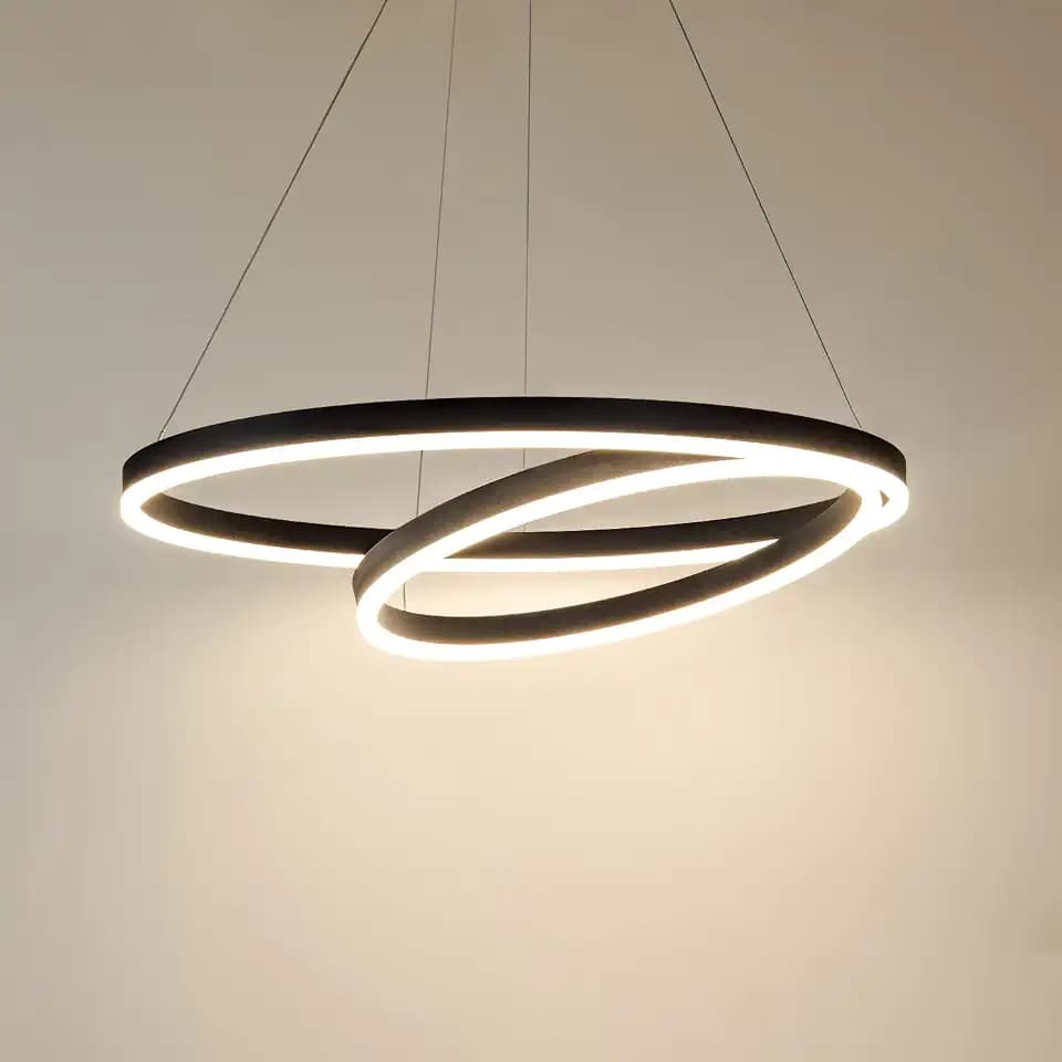 Modern LED Ring Pendant Hanging Round Ceiling Light Fixture,Adjustable LED Pendant Light with 2 Rings for Living Room,Dining Room, Bedroom Warm White Light 4000K,（Black）