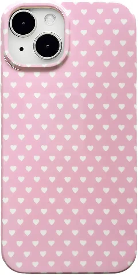 Small Heart Phone Case for iPhone 15 6.1in, Cute Love Heart Polka Dot Pattern Aesthetic Y2K Design Slim Protective Cover for Teen Girls Women - Pink White