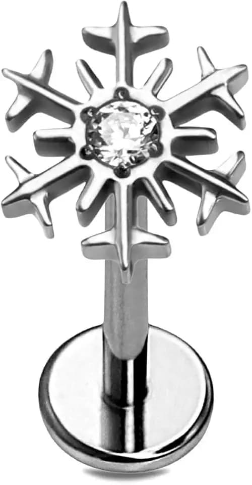 Cords Club Snowflake Flat Back Stud – ASTM-F136 Implant Grade Titanium - Push Pin Design for Sensitive Ears (Single Earring)